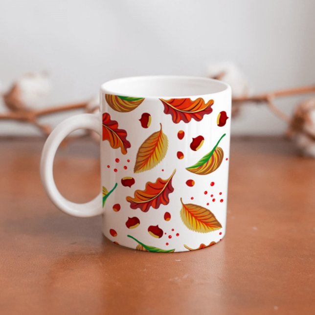  Autumn Leaves Nuts Chestnuts Pattern Elegant Fall Coffee Mug (Creator Uploaded)
