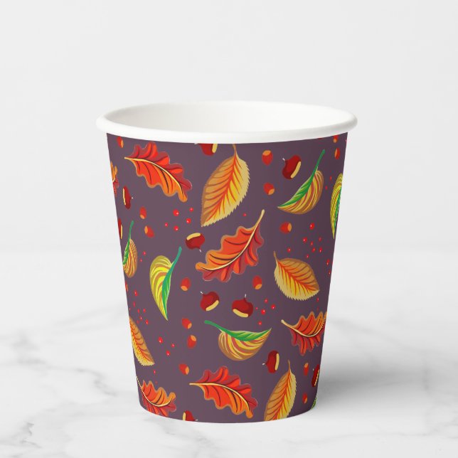  Autumn Leaves Nuts Chestnuts Pattern Elegant Fall Paper Cups (Front)