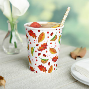 Autumn Leaves Nuts Chestnuts Pattern Elegant Fall Paper Cups