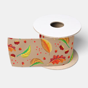 Autumn Leaves Nuts Chestnuts Pattern Elegant Fall Satin Ribbon