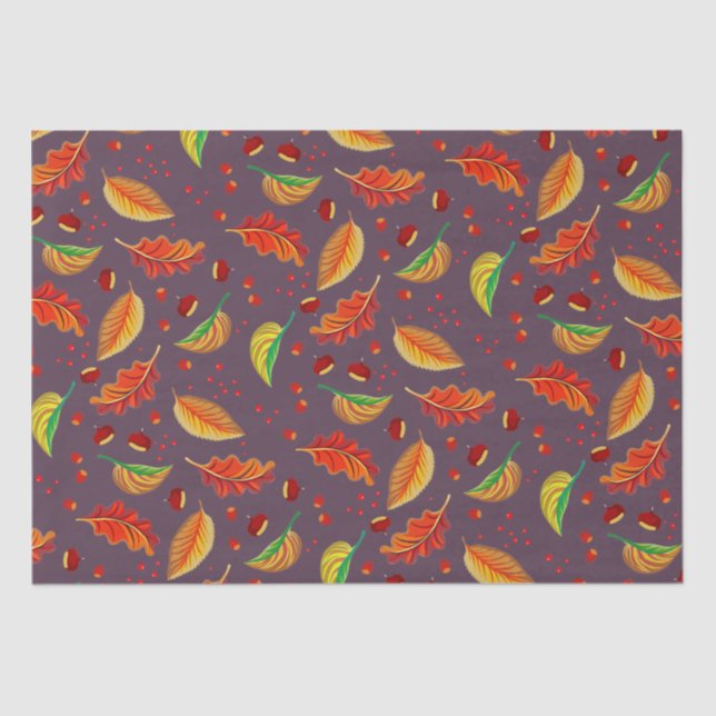  Autumn Leaves Nuts Chestnuts Pattern Elegant Fall Tissue Paper (Front)