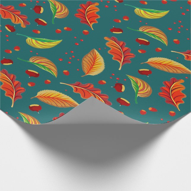  Autumn Leaves Nuts Chestnuts Pattern Elegant Fall Wrapping Paper (Corner)