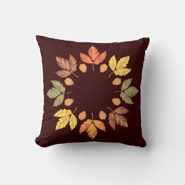 Autumn Leaves & Nuts Throw Pillow (Front)