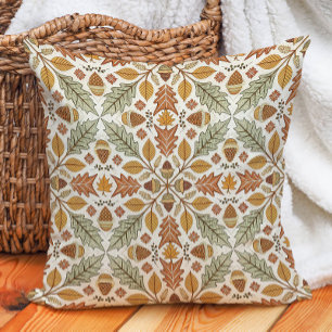 Autumn Leaves Oak Acorns Nature Warm Throw Pillow