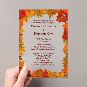 Autumn Leaves of Yellow and Orange Wedding Invite Acrylic Invitations