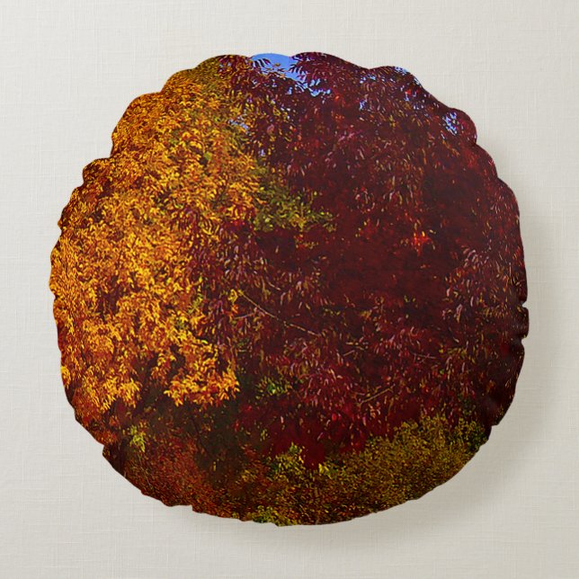 Autumn Leaves of Yellow and Purple, ZSSPG Round Pillow (Front)