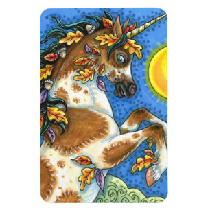 AUTUMN LEAVES ON A UNICORN STALLION, REARING HORSE MAGNET