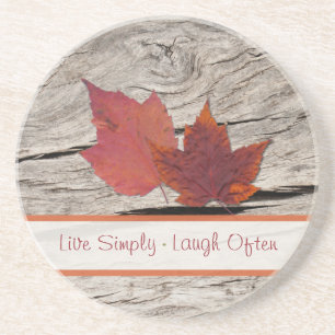 Autumn Leaves on Barn Wood Stone Coaster