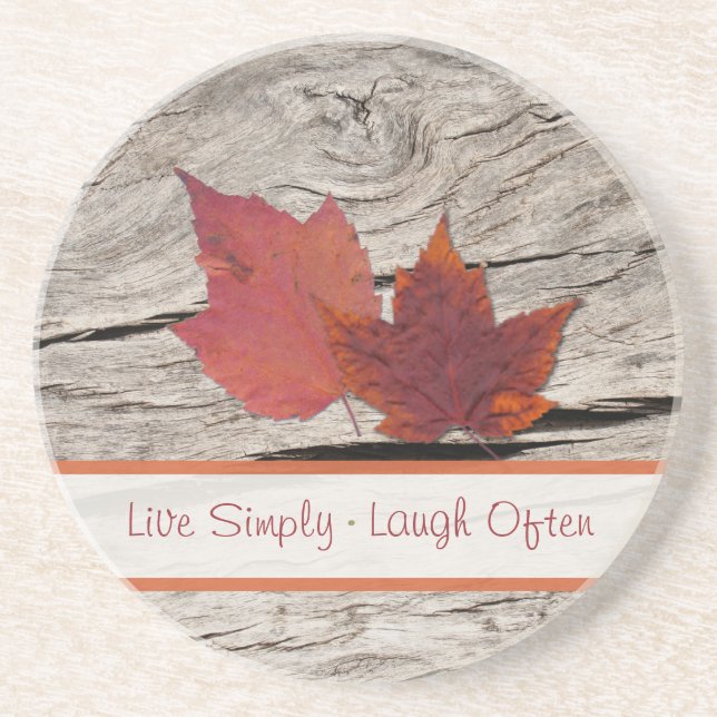 Autumn Leaves on Barn Wood Stone Coaster (Front)