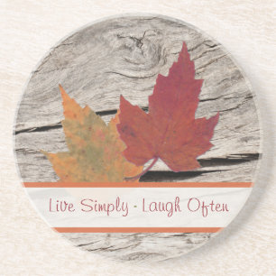 Autumn Leaves on Barn Wood Stone Coaster