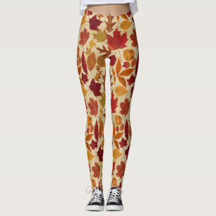 Autumn Leaves on Beige Leggings