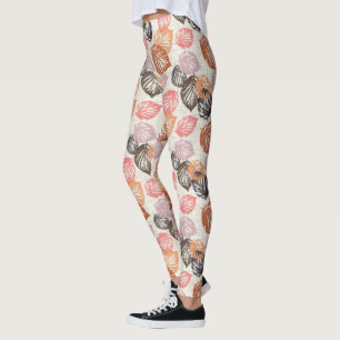 Autumn leaves on beige. leggings