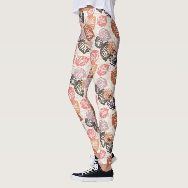 Autumn leaves on beige. leggings (Left)