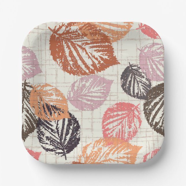 Autumn leaves on beige. paper plate (Front)