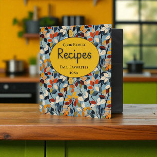 Autumn Leaves on Blue Recipe Binder – Customizable
