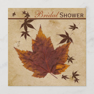 Autumn Leaves on FAUX Aged Paper Bridal Shower Invitation