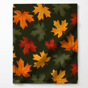 Autumn Leaves On Green Pattern Fabric