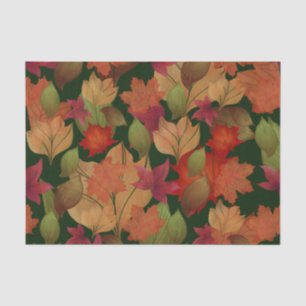 Autumn leaves on green tissue paper
