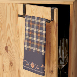 Autumn Leaves on Plaid Kitchen Towel