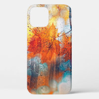 autumn leaves on rainy glass texture. concept of f