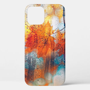 autumn leaves on rainy glass texture. concept of f iPhone 12 case
