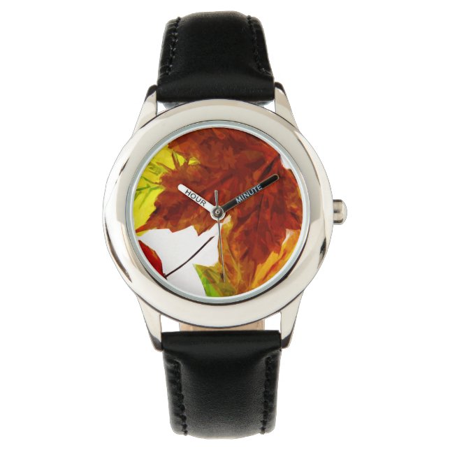 Autumn Leaves on White Abstract Impressionism Watch (Front)