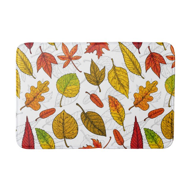 Autumn leaves on white bath mat (Front)