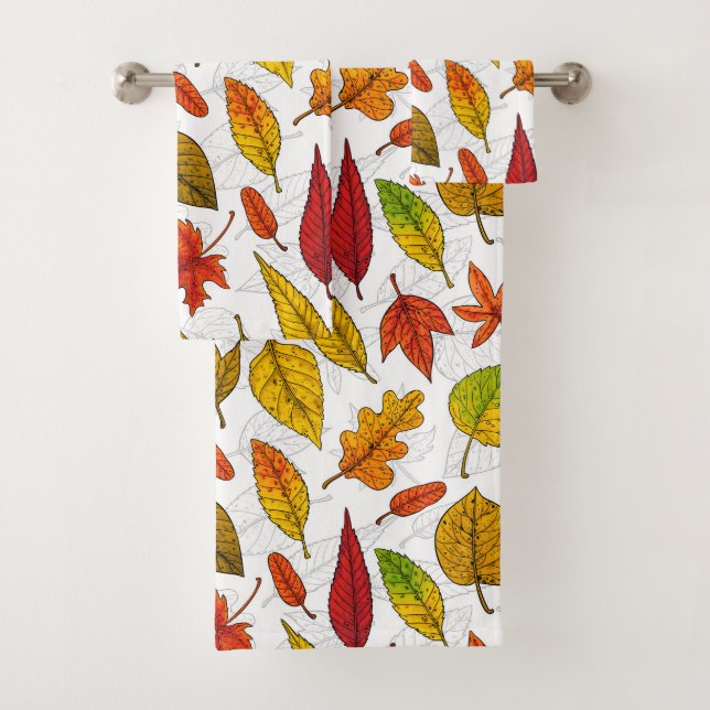 Autumn leaves on white bath towel set (Insitu)