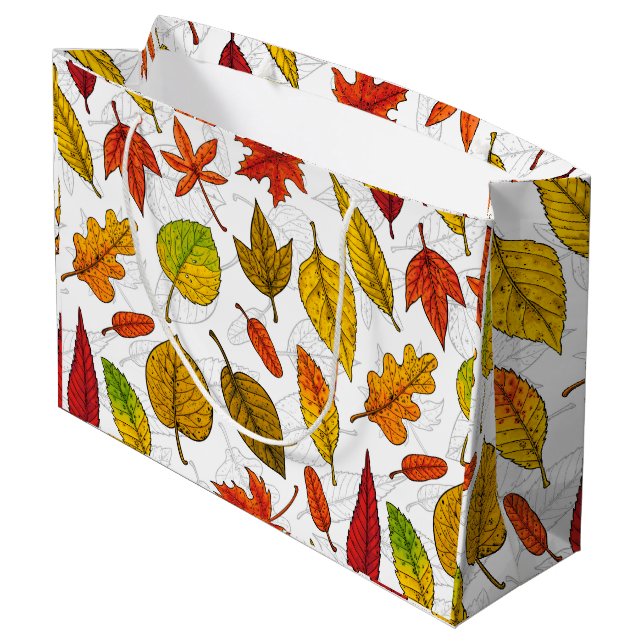 Autumn leaves on white large gift bag (Back Angled)
