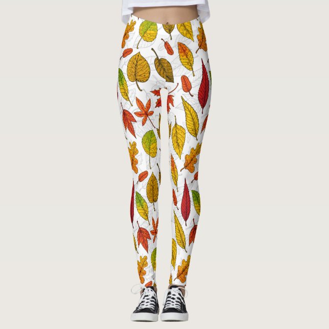 Autumn leaves on white leggings (Front)