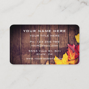 Autumn Leaves On Wooden Planks - Nature - Business Card