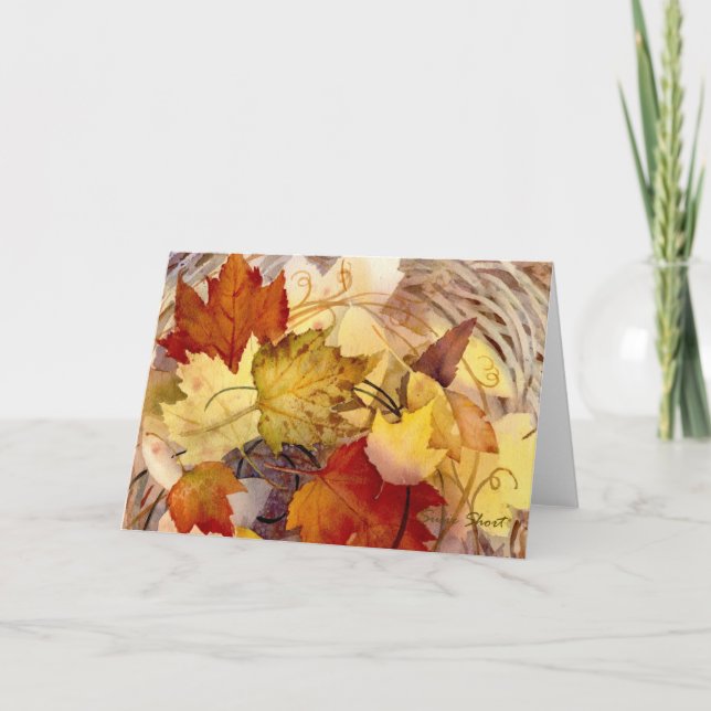 Autumn Leaves on Wreath Greeting Card (Front)