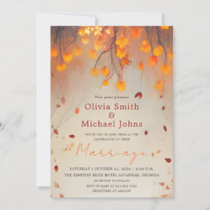 Autumn Leaves Orange Watercolor Fall Wedding Invitation
