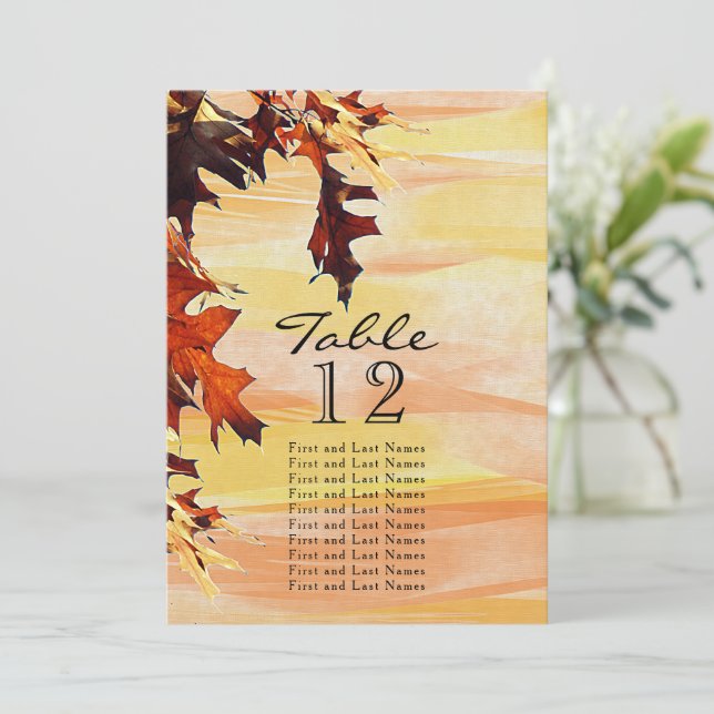 Autumn Leaves Orange Yellow Swirl Table Number (Standing Front)
