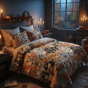 Autumn Leaves Patchwork. Fleece Blanket