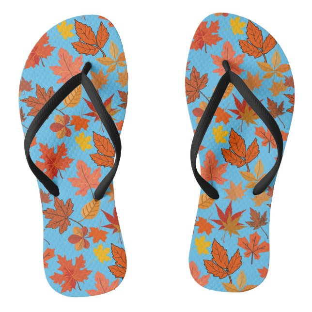 Autumn Leaves Pattern 01x4b L Blue BG Flip Flops (Footbed)