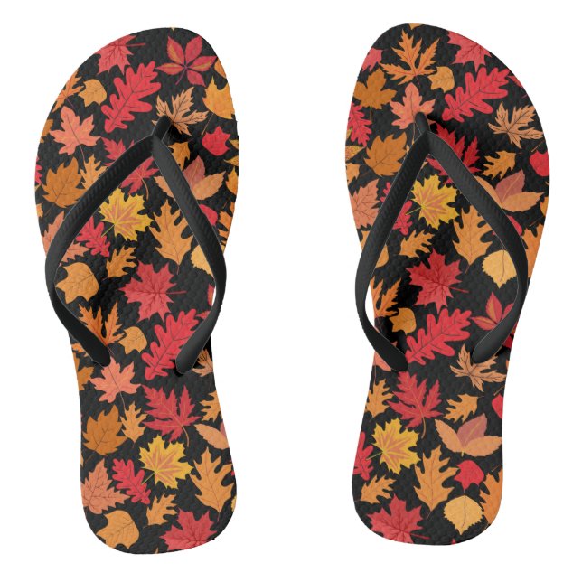Autumn leaves pattern 02 Black BG Flip Flops (Footbed)