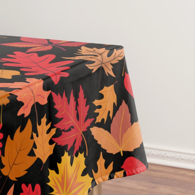 Autumn leaves pattern 02 Black BG Tablecloth (In Situ)