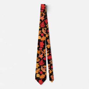 Autumn leaves pattern 02 Black BG Tie