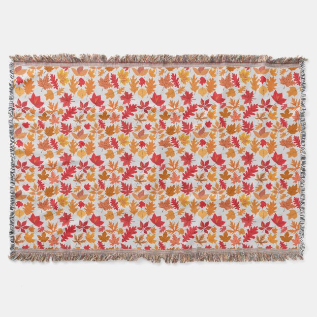 Autumn leaves pattern 02 Offwhite BG Throw Blanket (Front)