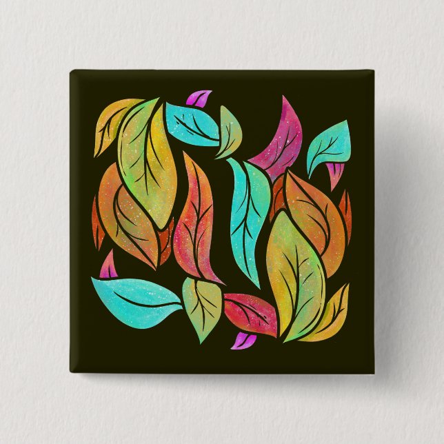 Autumn leaves pattern 2 inch square button (Front)