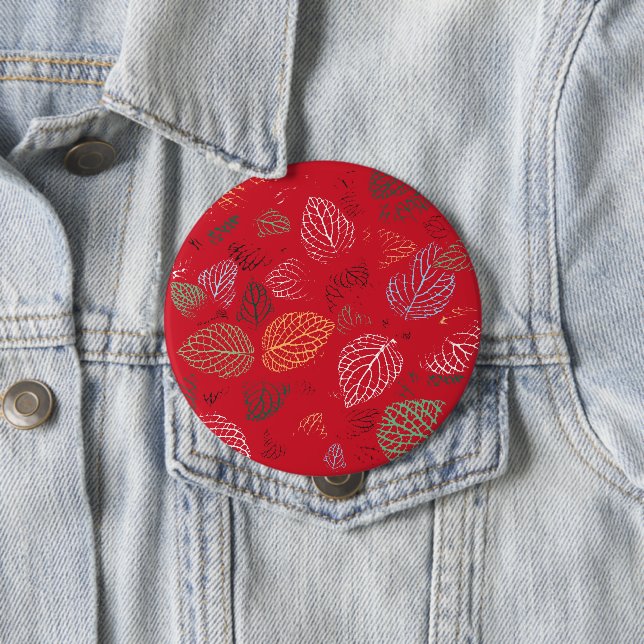 Autumn, Leaves Pattern 4 Inch Round Button (In Situ)