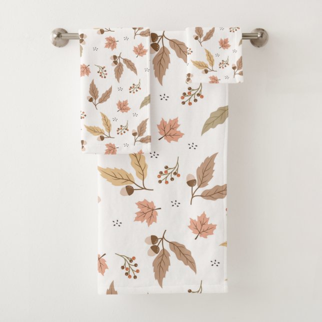 Autumn leaves pattern bath towel set (Insitu)