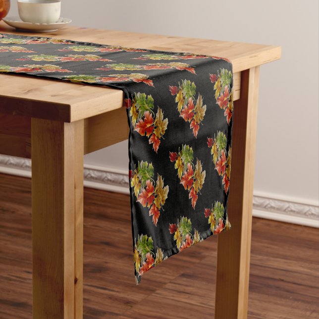 Autumn Leaves Pattern Black Table Runner (In Situ)
