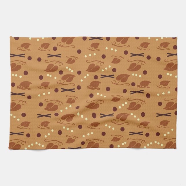 Autumn Leaves Pattern Burnt Orange Kitchen Towel (Horizontal)