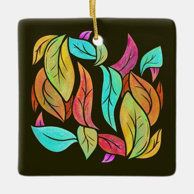 Autumn leaves pattern ceramic ornament (Front)