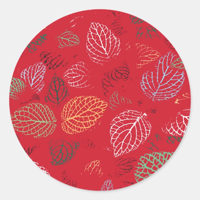 Autumn, Leaves Pattern Classic Round Sticker (Front)