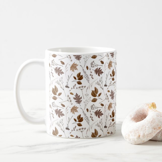 Autumn Leaves Pattern Coffee Mug (With Donut)