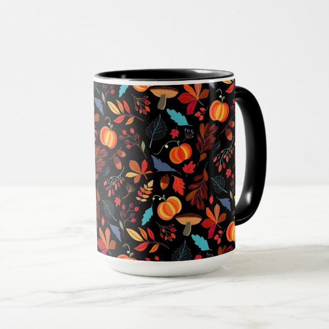 Autumn Leaves Pattern Coffee Mug - Custom Colour (Front Right)