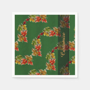 Autumn Leaves Pattern Green Napkins